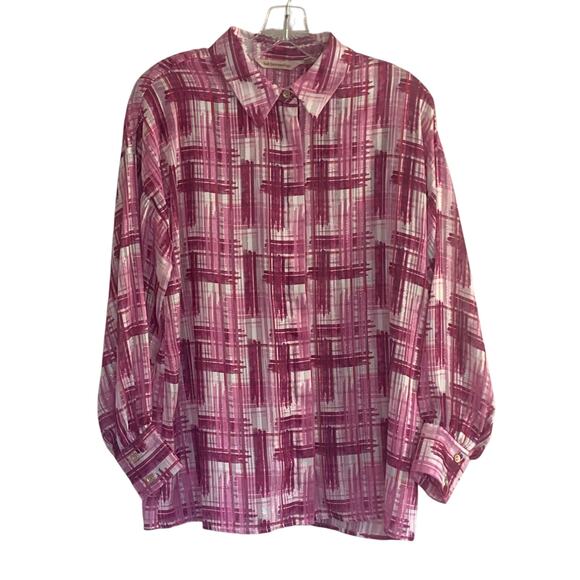 Soft Surroundings Pink Shades Patterned Buttoned LS Shirt Oversized Small - Picture 1 of 9